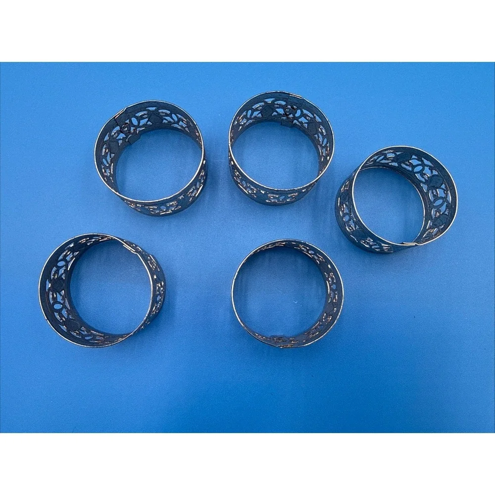 Ornate Set Of 5 Vintage Silver Color  Filigree Napkin Rings